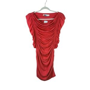 NWT FREE PEOPLE BEACH womens size L coral chic ruched ruffled bodycon mini dress